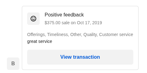 Review from customer Positive Feedback states great service